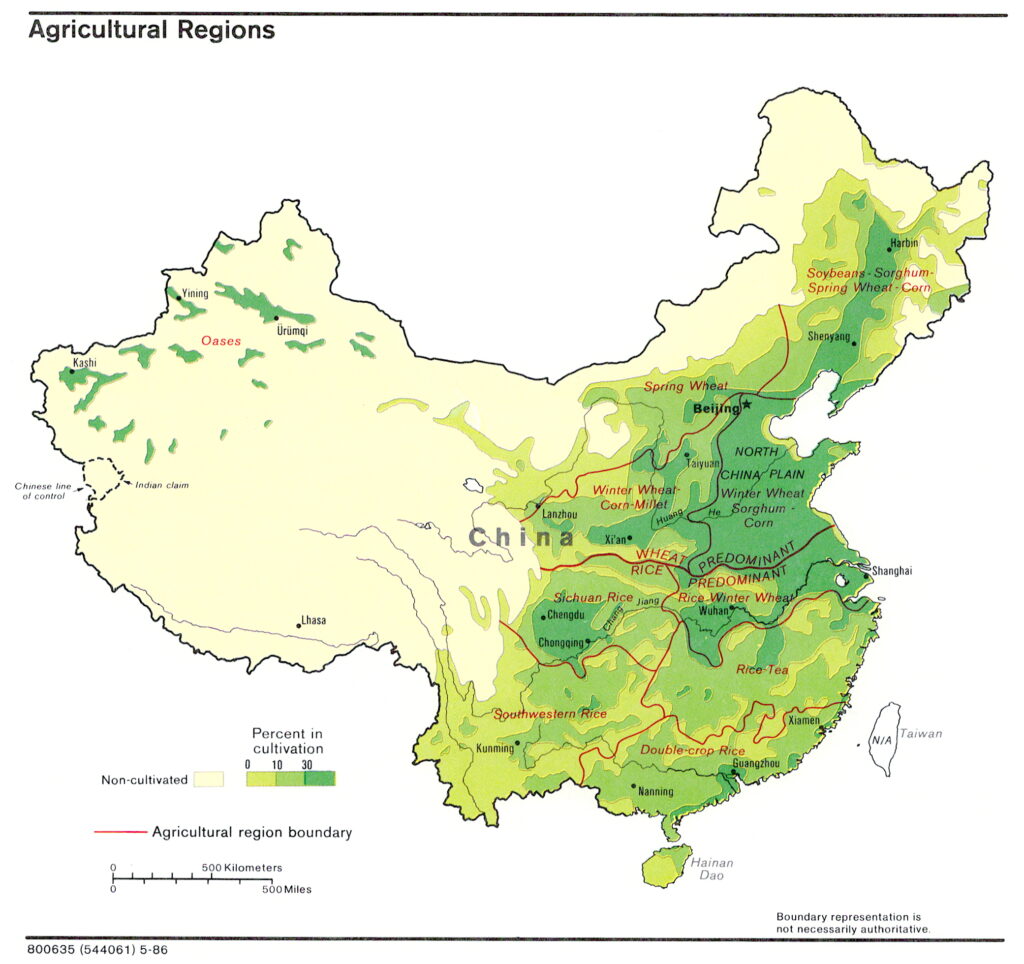 Mapa das regiões agrícolas da China em 1986